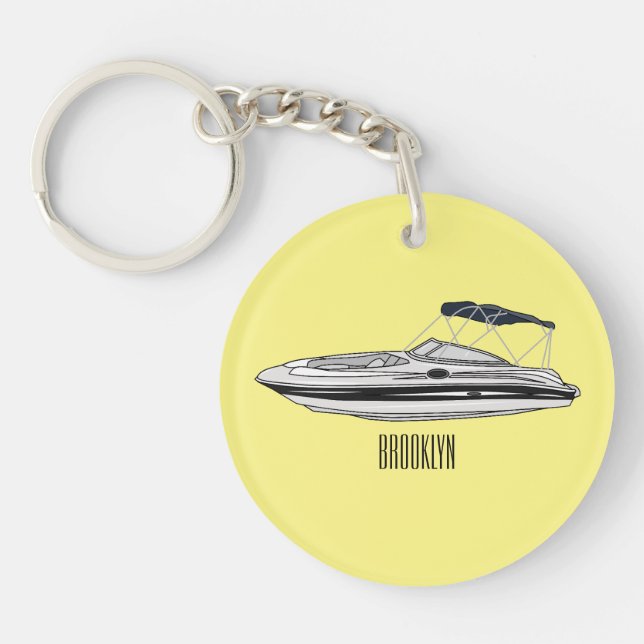 Motorboat cartoon illustration keychain (Front)