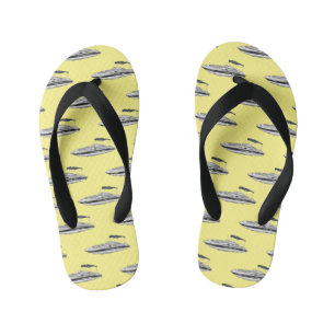 Motorboat cartoon illustration kid's flip flops