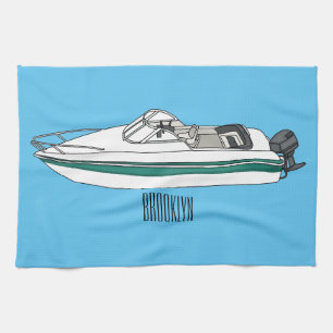 Motorboat cartoon illustration  kitchen towel