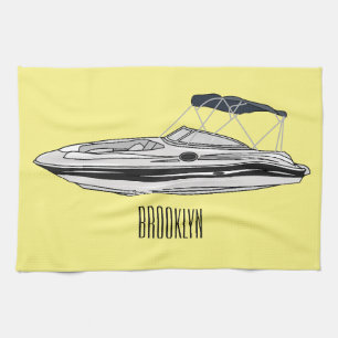Motorboat cartoon illustration kitchen towel