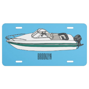 Motorboat cartoon illustration license plate