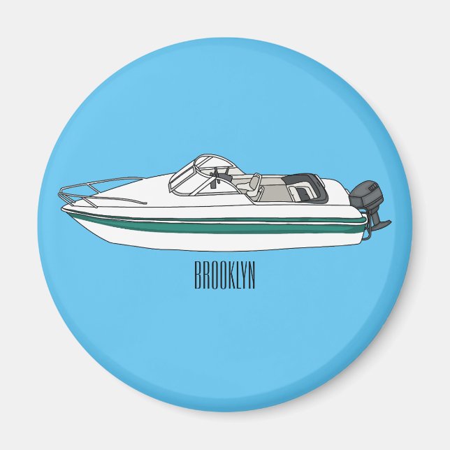 Motorboat cartoon illustration  magnet (Front)