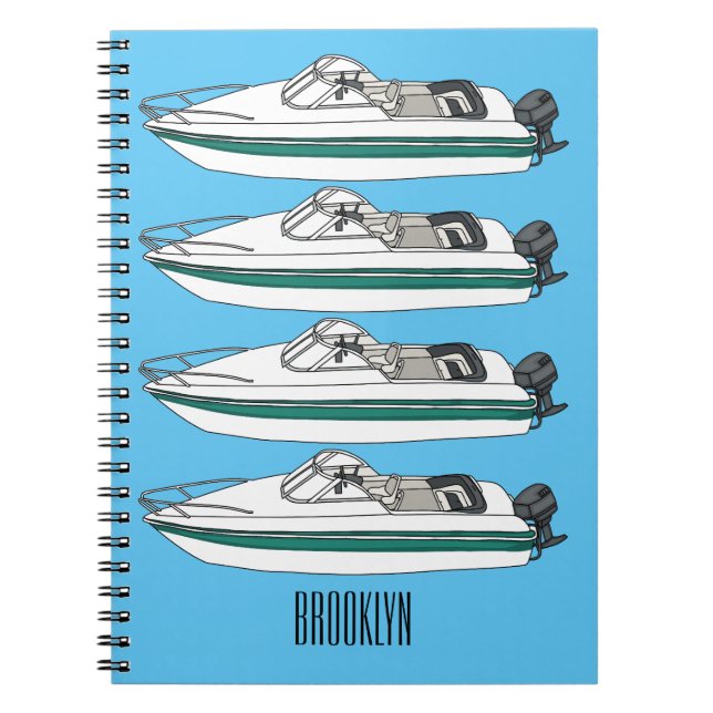 Motorboat cartoon illustration notebook (Front)