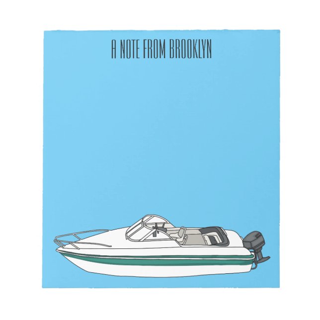 Motorboat cartoon illustration  notepad (Front)