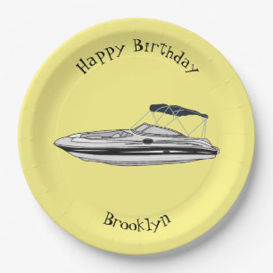 Motorboat cartoon illustration paper plates