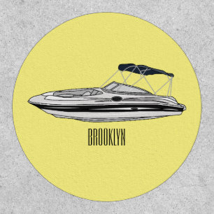 Motorboat cartoon illustration patch