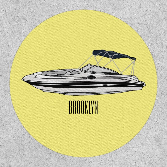 Motorboat cartoon illustration patch (Front)