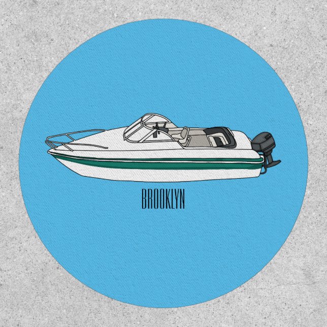 Motorboat cartoon illustration patch (Front)