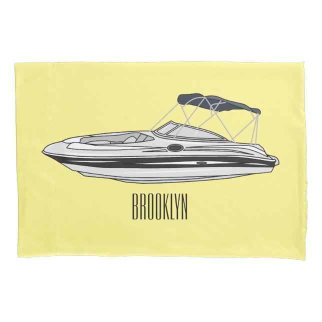 Motorboat cartoon illustration pillow case (Front)