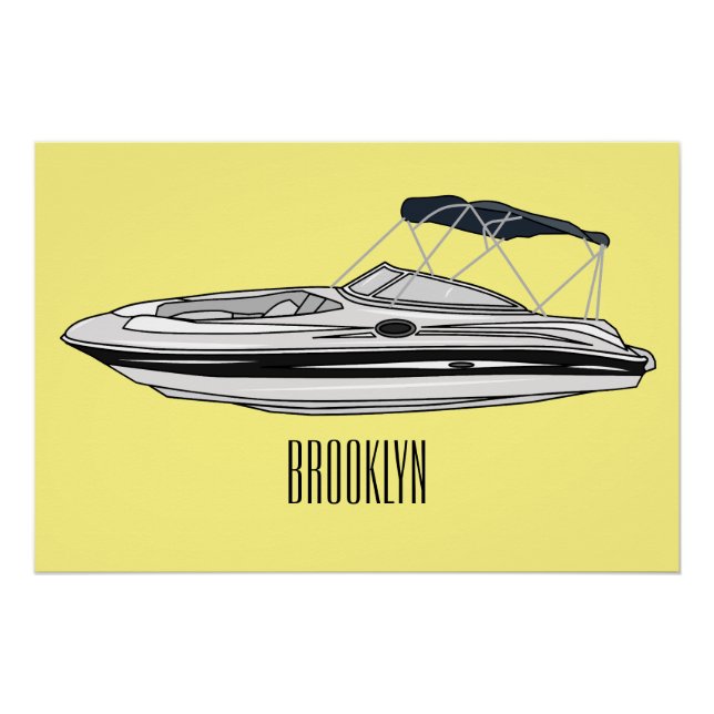 Motorboat cartoon illustration poster (Front)