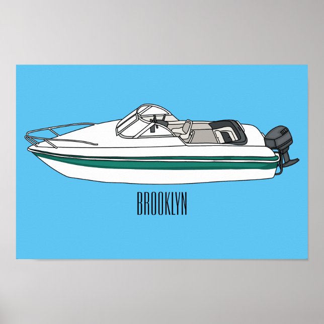 Motorboat cartoon illustration  poster (Front)