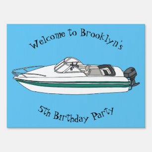 Motorboat cartoon illustration sign