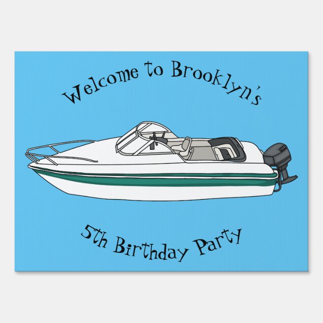 Motorboat cartoon illustration sign (Front)