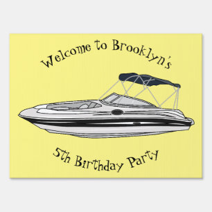 Motorboat cartoon illustration sign