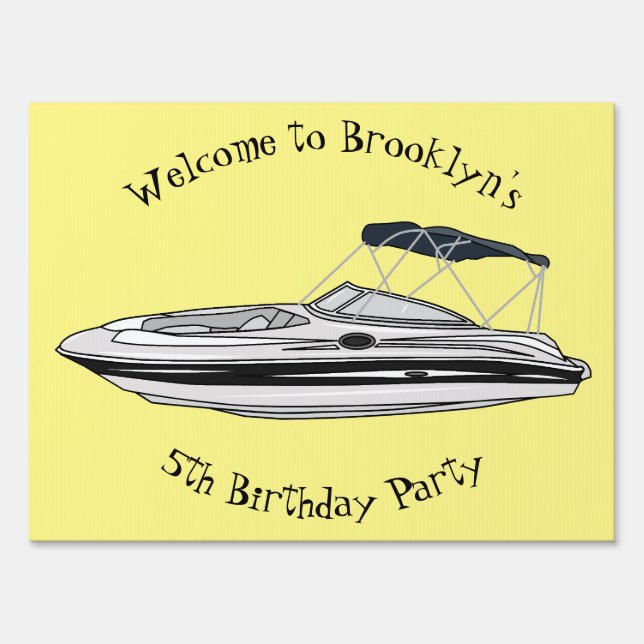Motorboat cartoon illustration sign (Front)