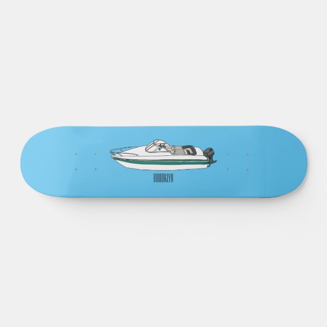Motorboat cartoon illustration skateboard (Horz)