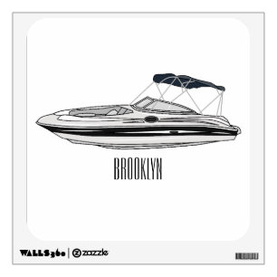 Motorboat cartoon illustration wall decal