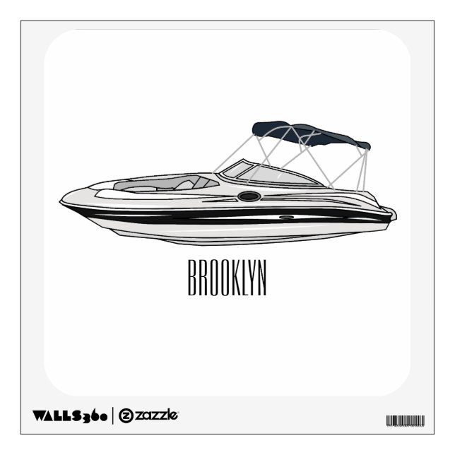 Motorboat cartoon illustration wall decal (Front)