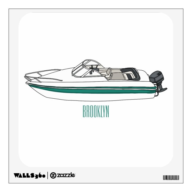 Motorboat cartoon illustration wall decal (Front)