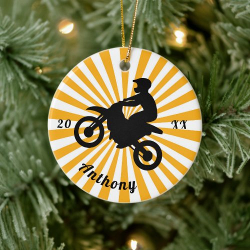 Motorcross Extreme Sport Orange Sunburst Dated Ceramic Ornament