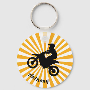Motorcross Extreme Sport Orange Sunburst Dated Keychain