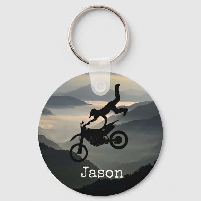 Motorcross Motorcycle Mountains Keychain   (Front)