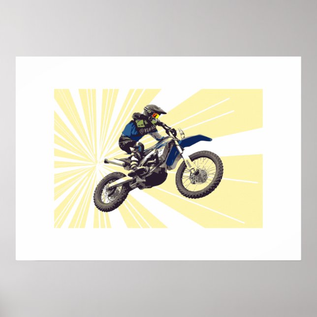 Motorcross Rider on a Pale Yellow Background Poster (Front)