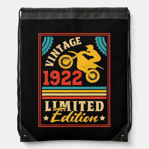 Motorcycle 100th Birthday Men Vintage 1922 Biker Drawstring Bag
