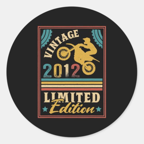 Motorcycle 10th Birthday Men Vintage 2012 Biker Classic Round Sticker