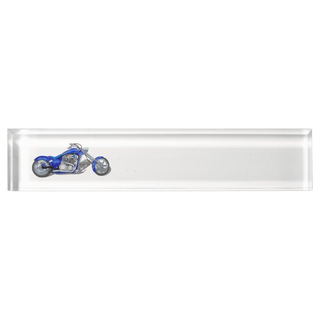 Motorcycle 1 - Blue Desk Name Plate (Front)