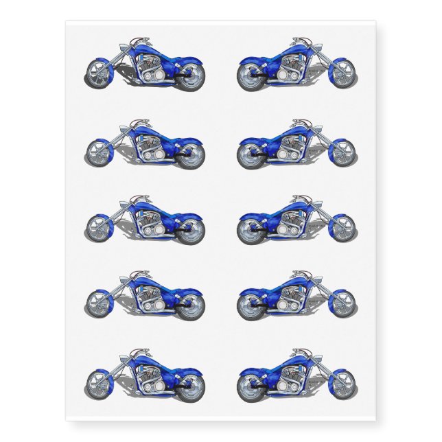 Motorcycle 1 - Blue Temporary Tattoos (Front)