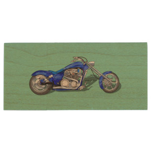 Motorcycle 1 - Blue Wood USB Flash Drive