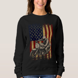 Motorcycle American Flag Distressed Vintage Biker  Sweatshirt