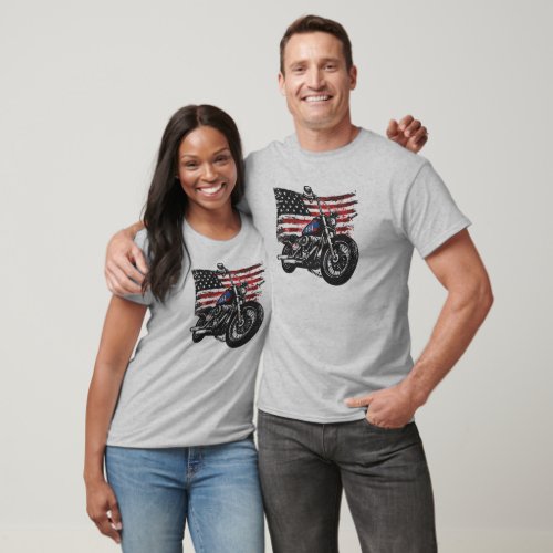 Motorcycle American Flag T_Shirt