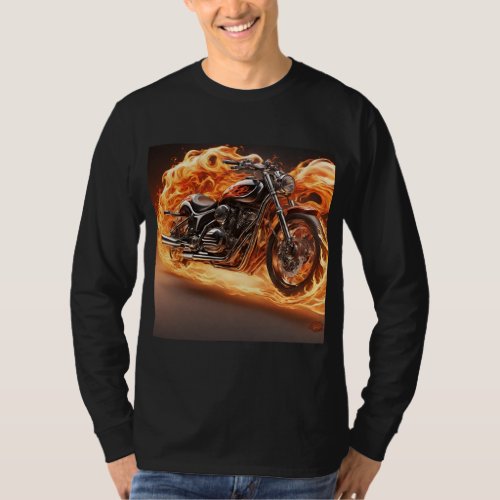 Motorcycle and Flame Design Original T_shirt