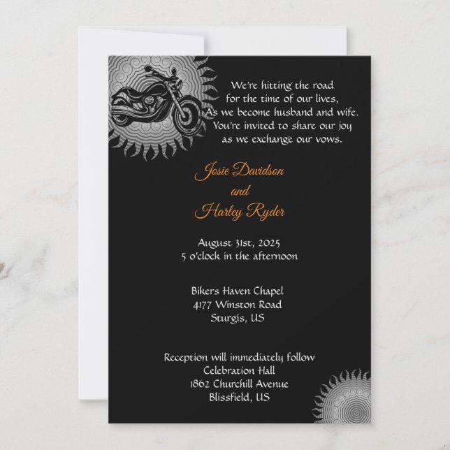Motorcycle and Grey Mandala Wedding Invitation (Front)