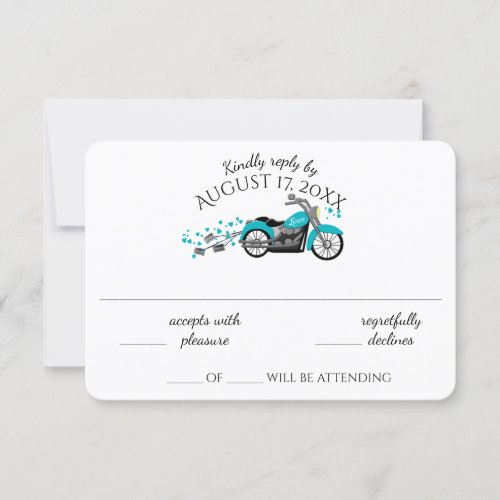 Motorcycle and Hearts Aqua Wedding Response Card