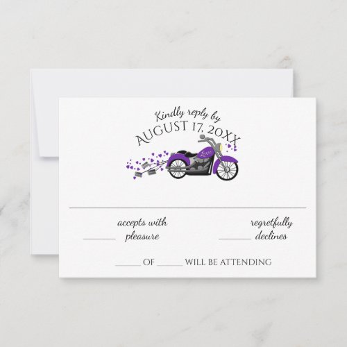 Motorcycle and Hearts Purple Wedding Response Card