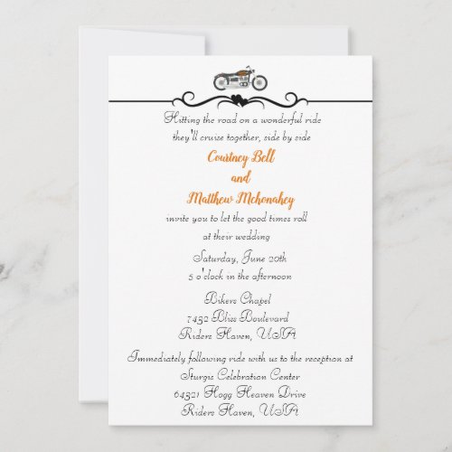 Motorcycle and Hearts Wedding Invitation