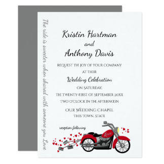 Motorcycle and Hearts Wedding Invitation
