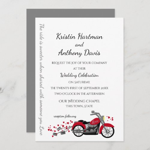 Motorcycle and Hearts Wedding Invitation