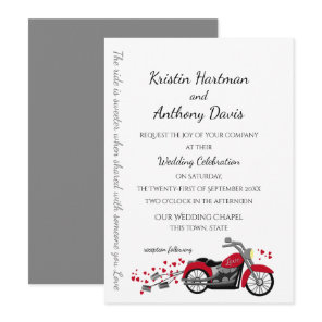 Motorcycle and Hearts Wedding Invitation