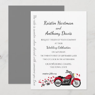 Motorcycle and Hearts Wedding Invitation
