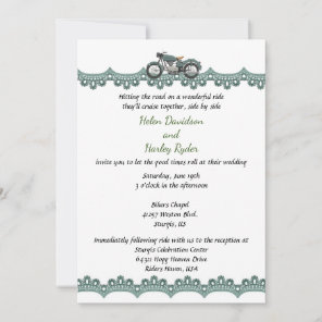 Motorcycle and Lace Elegant Wedding Invitation