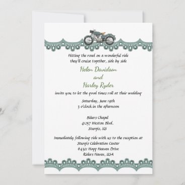 Motorcycle and Lace Elegant Wedding Invitation