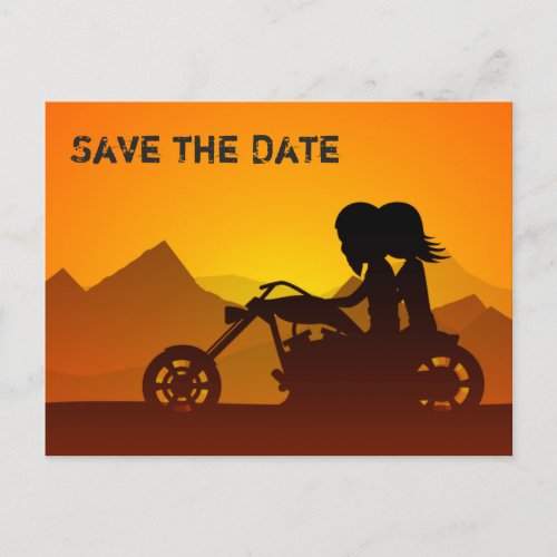 Motorcycle and Mountains Wedding Save the Date Announcement Postcard