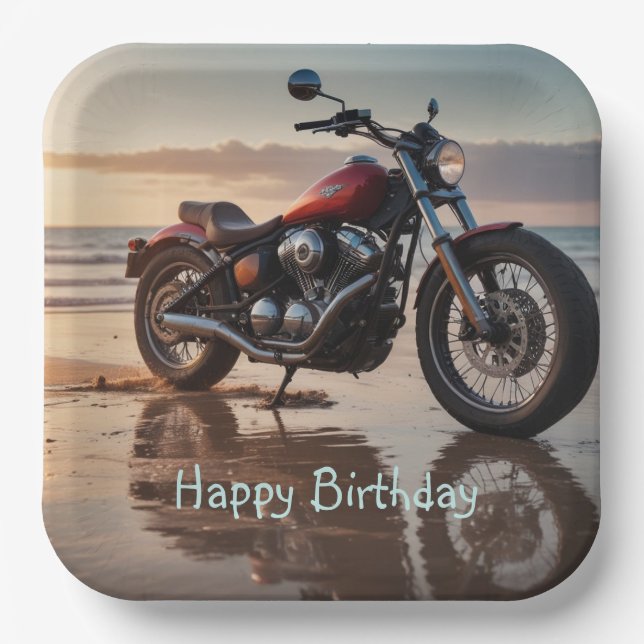 Motorcycle at Sunset Paper Plates (Front)