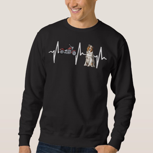 Motorcycle Australian Shepherd Heartbeat Dog Sweatshirt (Front)