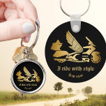 Motorcycle bike goldwing  keychain<br><div class="desc">Golden motorcycle with wings fit for the most stylish riders and Goldwing enthusiasts! Add a personal touch with "i ride with style" and your name emblazoned on it.</div>
