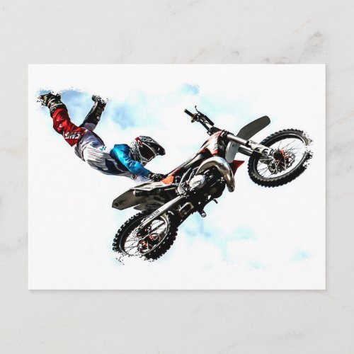 motorcycle biker acrobatic sport racing postcard